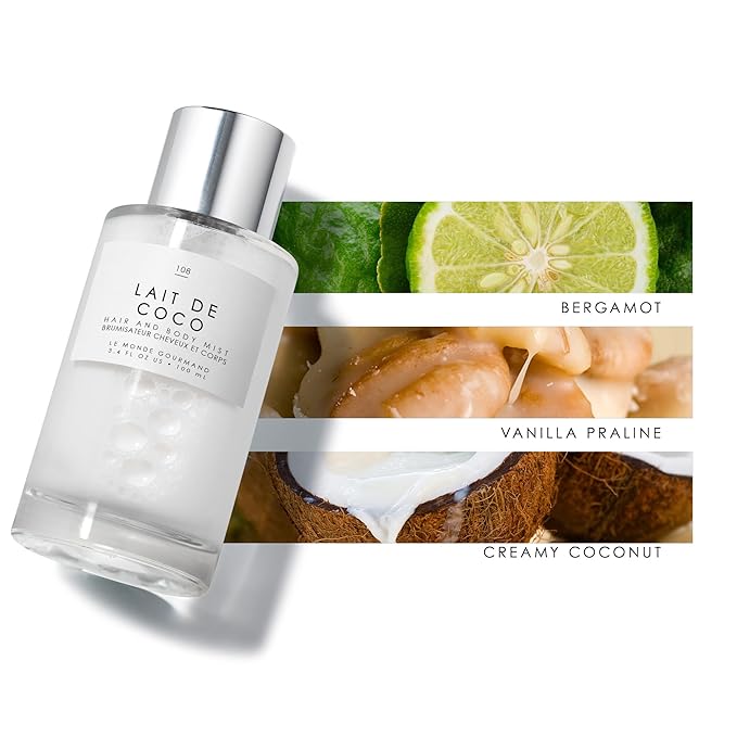 Le Monde Gourmand Lait de Coco Hair & Body Spray Mist - Bergamot, Vanilla, Coconut Fragrance Notes- 3.4oz (100ml)