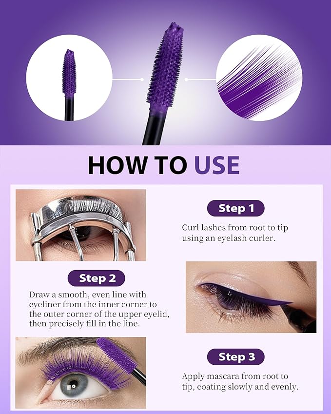 Blue Waterproof Colored Mascara&Eyeliner,5D Fiber Mascara for Eyelashes Volume and Length, Smudgeproof Color Waterline Gel Eye Liner Pen Lengthening Curling Máscara Women Party Stage Use Makeup Gift