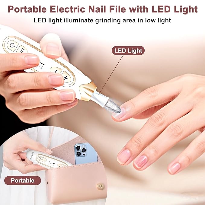 Cordless Electric Nail File Set, Rechargeable Toe Nail Buffer and Sander, Toenail Grinder for Thick Toenails, Manicure Pedicure Drill Kit, Hand Feet Nails Care Tool for Women Men Seniors Human