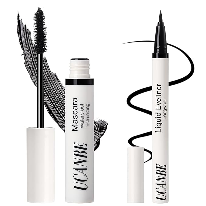 UCANBE Black Mascara and Liquid Eyeliner Set, Waterproof Colored Eye Makeup Duo - Enhance Your Gaze with Natural Lasting Lift & Curl for Lashes and Pigmented Smudge-Proof Eye Liner