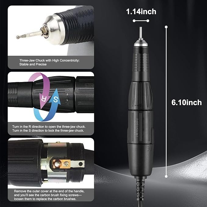 45000RPM Professional Nail Drill Handle, 102L Micro Motor for Nail, Lab, Jewelry, Ceramics, Silicone, Glasswork, Artware, Woodcarving