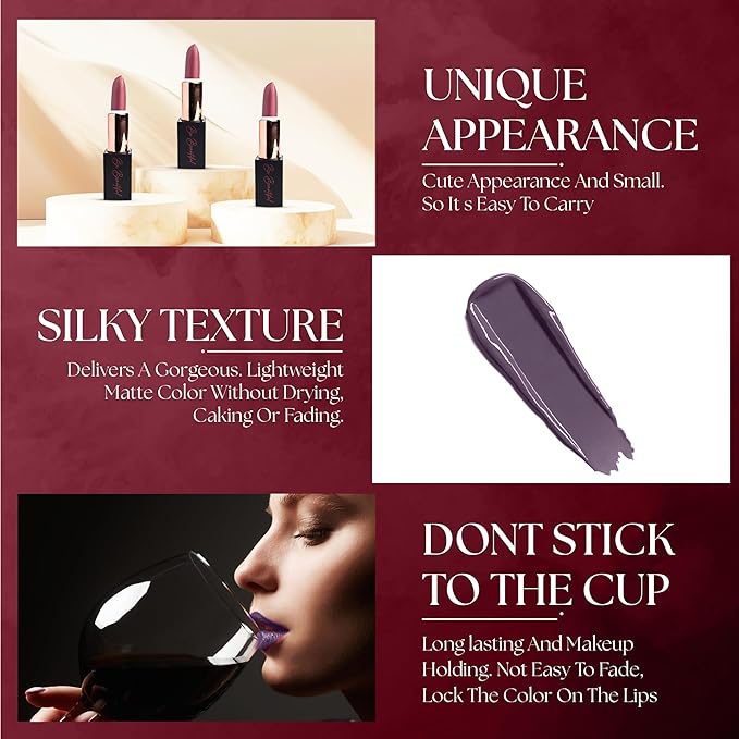 lipstick provides smooth moisturizing application creamy on my lips hydrating long lasting wear non-sticky glides on provides maximum color organic shea butter-purple