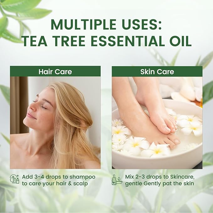 PHATOIL Pure Tea Tree Essential Oil, 100% Pure Therapeutic Grade Premium Oil for Hair Care, Nail Care, Skin Care, Aromatherapy 3.38Fl Oz