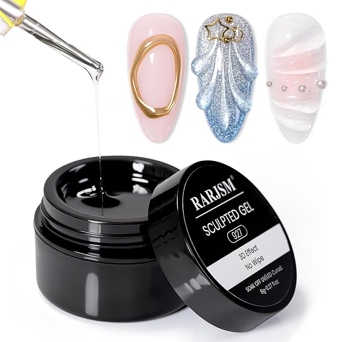 RARJSM 3D Sculpting Gel Clear Painting Gel Polish Nail Art Designs No Wipe Chrome Nail Powder Nails Charms Rhinestone Decoration Adhesive Glue Drawing Painted Sculpture Hard Gelpolish Curing Requires