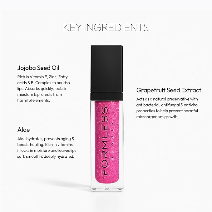 Formless Beauty by Jenny McCarthy – Dream Lip Gloss (Bubble Gum Pink Glitter) – Clean, Hydrating, Non-Toxic, Vegan Shine