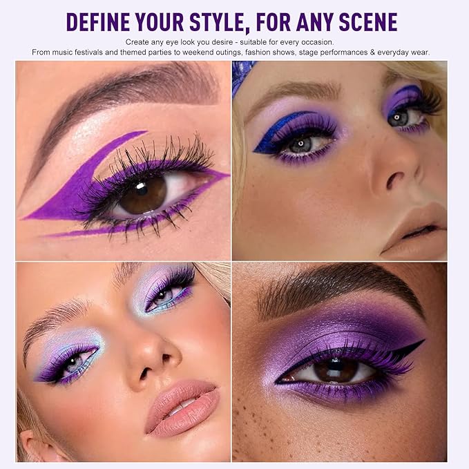 Purple Eyeliner Mascara Set, 5D Colored Mascara Volume Length Smudge-Proof Smooth Shine Gel Eyeliner Pencil Waterproof Natural Curling Purple Mascara for Eyelashes Makeup for Women