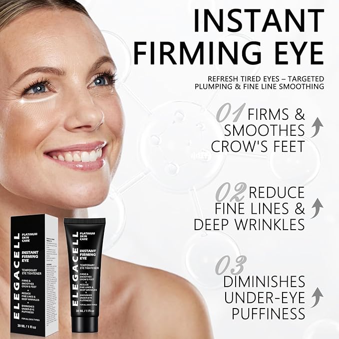 Elegacell Temporary Eye Tightener Cream Instant Firm Eye Cream - Smooth the Look of Fine Lines, 1 Fl oz / 30ml