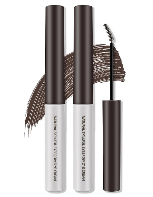 Erinde 2PCS Tinted Eyebrow Gel, Micro-Precision Adjustable Angle Brush Tinted Brow Gel, Waterproof Long-Lasting Smudgeproof Eyebrow Mascara Brow Tint for Natural Brow Makeup, 02 Dark Brown