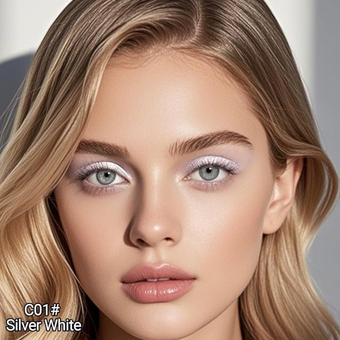 Erinde Waterproof Cream Eyeshadow Stick, Silver White Shimmer Eye Shadow Sticks, Cream to Powder Eyeshadow Crayon, Buildable & Blendable Long-Lasting Eye Shadow Stick, Vegan & Cruelty-Free, C01