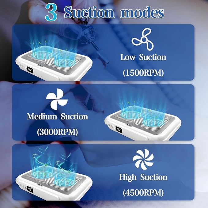 170W Nail Dust Collector, 1700Pa Dual Turbo Professional Vacuum Nail Dust Collector with HEPA Filter, for Nail Salon & Home Studios Use, 3 Adjustable Speed, Beginner-Friendly, 5 Years Warranty