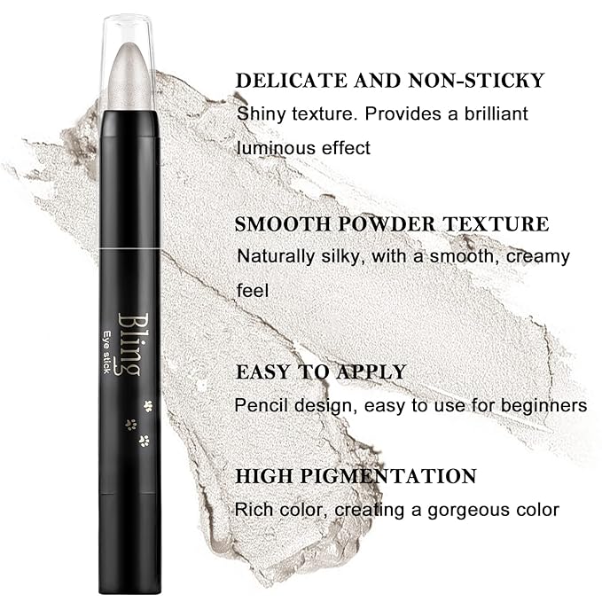 Boobeen Eyeshadow Pencil Crayon Waterproof Stick Shimmer Cream Pen - Create Glitter Eye Makeup, Easy to Use (01#)