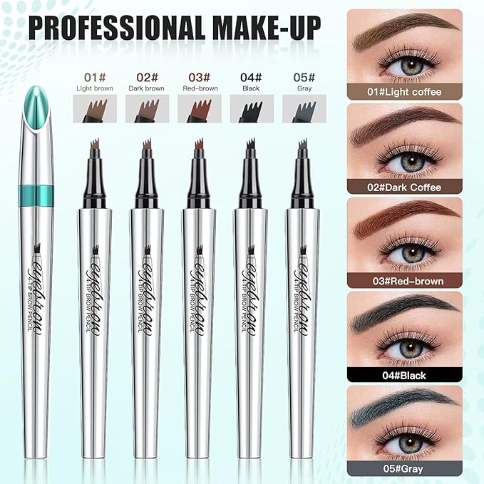 Microblading Eyebrow Pencil, Eyebrow Pen with an Upgrade Micro-Fork Tip Applicator, Waterproof Microblading Brow Pen,Last All Day, Brow Pencil for Natural Looking Brows Makeup (Light Brown)