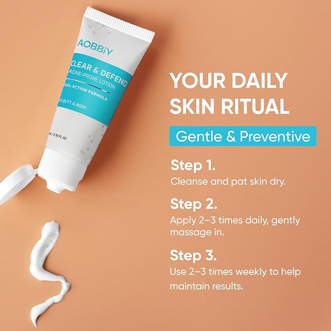 Butt Acne Clearing Treatment Cream: Clears & Prevents Breakouts Fast – Gentle Body & Back Lotion for Clogged Pores, Folliculitis & Bumps, 2% Salicylic Acid & Niacinamide, Ideal for Women, Men & Teens