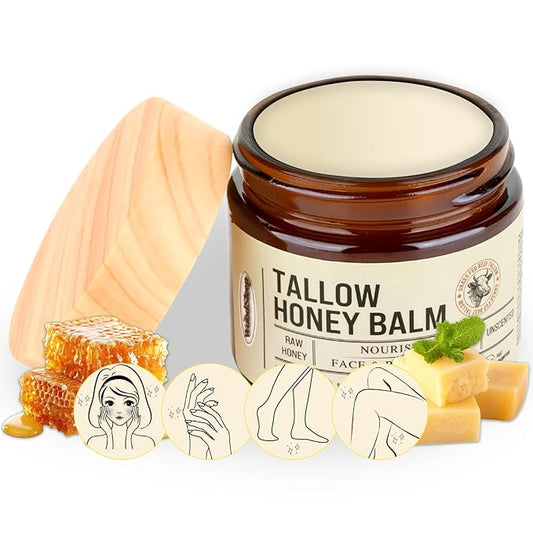 Organic Grass Fed Beef Tallow and Honey Balm Natural Moisturizing Cream for Soft Smooth Skin Ideal for Eczema Rosacea Baby Skin Care Handmade Nourishing Tallow for Face Great Stocking Stuffers-2 Oz