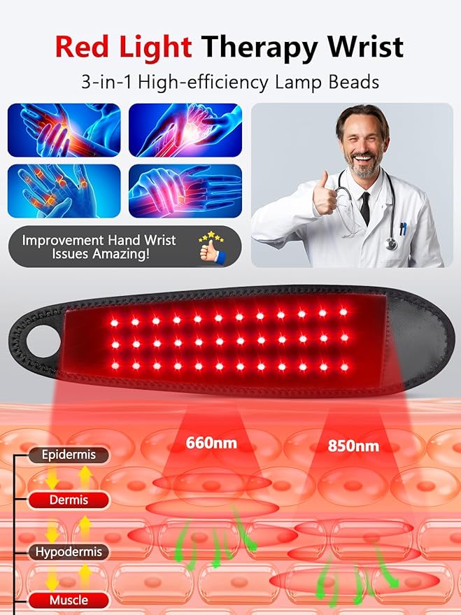 Red Light Therapy for Hand Wrist, 3000mAh Wireless Controller, Near Infrared Light Therapy Wrist Brace & Red Light Therapy Wrist Wrap Pad Wrist with Heat & Massage