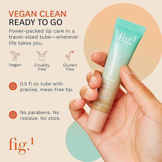 Fig.1 Peptide Plump Lip Oil | Hydration-Based Lip Oil Gloss with Hyaluronic Acid & Vegan Squalane | Non-Sticky, Fragrance-Free, Vegan | Moisturizing Lip-Gloss – 0.5 fl oz
