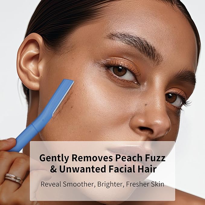 Dermaplane Razor, Face Razors for Women, Dermaplaning Tool with Microblades for Face, Gentle Facial Exfoliation, Peach Fuzz Removal and Eyebrow Shaping, Skin Care Tool for Smoother Skin, Navy