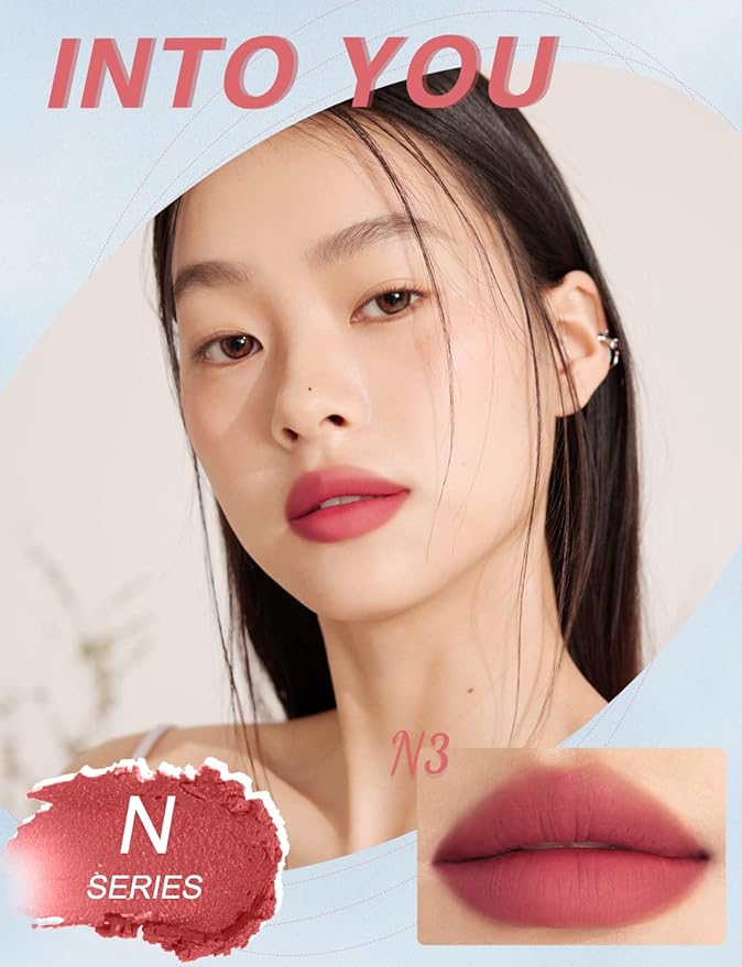 INTO YOU Matte Lipstick, Super Stay Lip Mud for Women, Lip Stain Long Lasting Waterproof, Lip Color Soft Lightweight, Smooth Lip Clay Mousse, Dual-Use For Lips And Cheek, Pink Lipstick (N3)