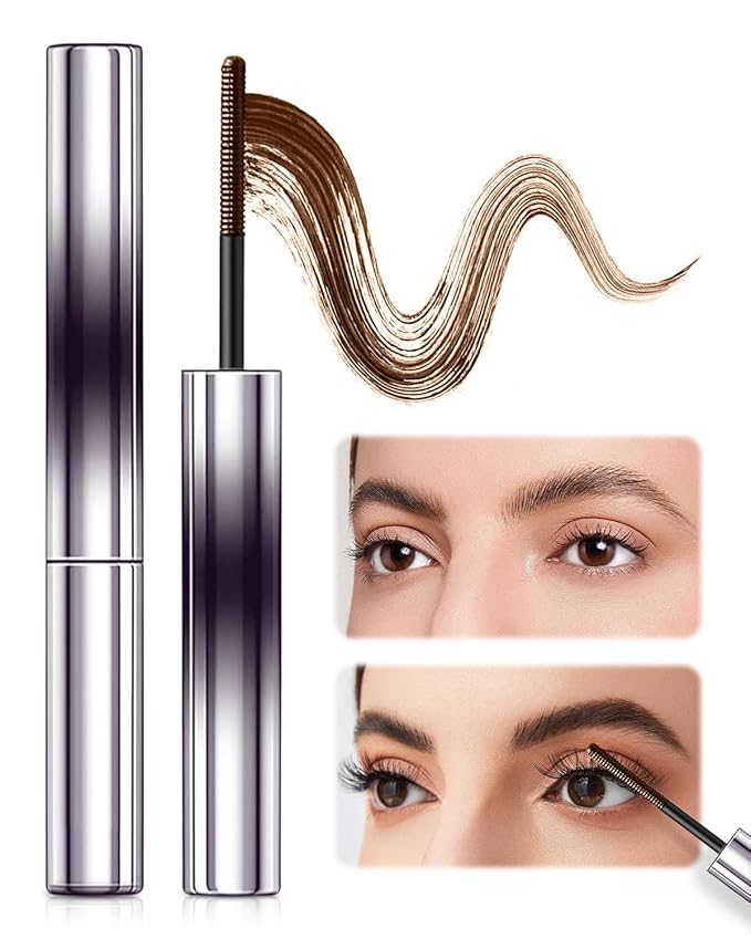 Iron Wand Mascara, Metal Wand Mascara Black Washable Metal Mascaras, Waterproof Long-Lasting 3D Curling Eyelash Iron Mascaras with No Flaking (Brown)