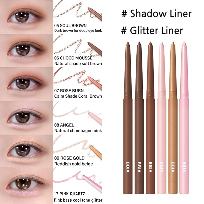 BBIA Last Auto Gel Eyeliner 17 Color – Multi-Use Longwear & Waterproof Mechanical Eye Liner Easy Drawing with Smooth Texture Smudge-Resistant Shadow & Glitter Vegan Korea Eye Makeup (04 MELLOW BROWN)