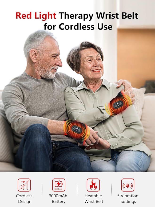 Red Light Therapy for Hand Wrist, 3000mAh Wireless Controller, Near Infrared Light Therapy Wrist Brace & Red Light Therapy Wrist Wrap Pad Wrist with Heat & Massage