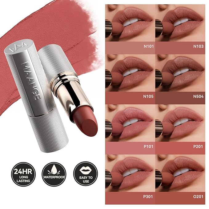 MAANGE Lipstick, Matte Lipstick Long Lasting Transfer-Proof Waterproof & Hydrating Lip Makeup, Full Coverage for a Nourishing Pout,1 Count-P201