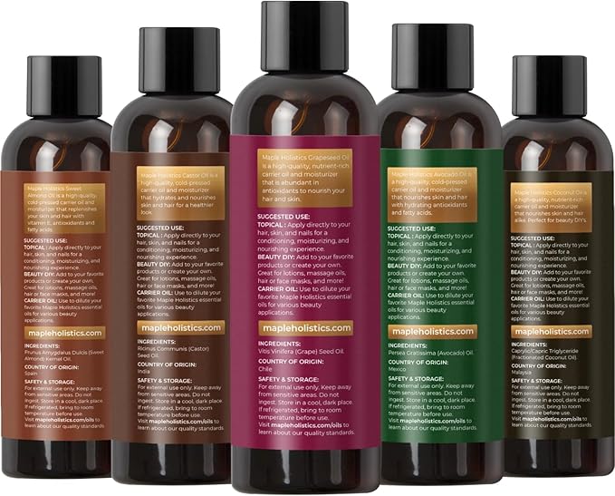 Pure Carrier Oils for - DIY Skin Care Set with Hair Oils Skin Oils for Body Care Moisturizers for Face and Body plus Nail Care - Anti Aging Skin Care DIY Beauty Products Carrier Oil Set