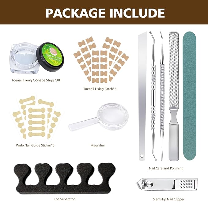 Ingrown Toenail Corrector Kit with Magnifier and Correction Strips, Professional Ingrown Toenail Treatment Tools Set, Safe and Effective Nail Care for Home Use