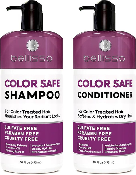 Color Safe Shampoo and Conditioner Set – Anti-Fade Protection for Color Treated, Dyed & Highlighted Hair – Sulfate & Paraben Free, Hydrating Formula with Rosemary, Coconut & Argan Oil for Women & Men
