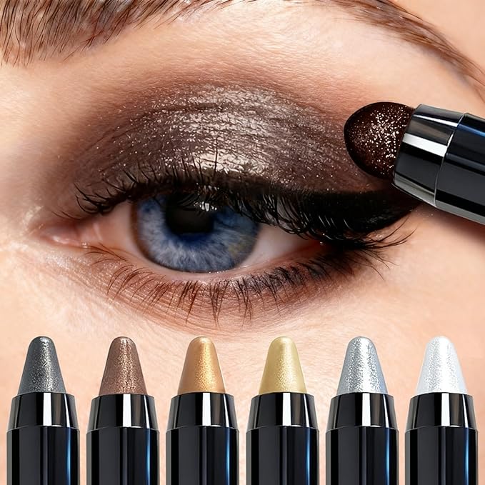 6 Pcs Eyeshadow Stick Shimmer Eye Shadow Set with Retractable and Blendable Eye Shadow Stick for Long-Lasting Colorful Eye Makeup