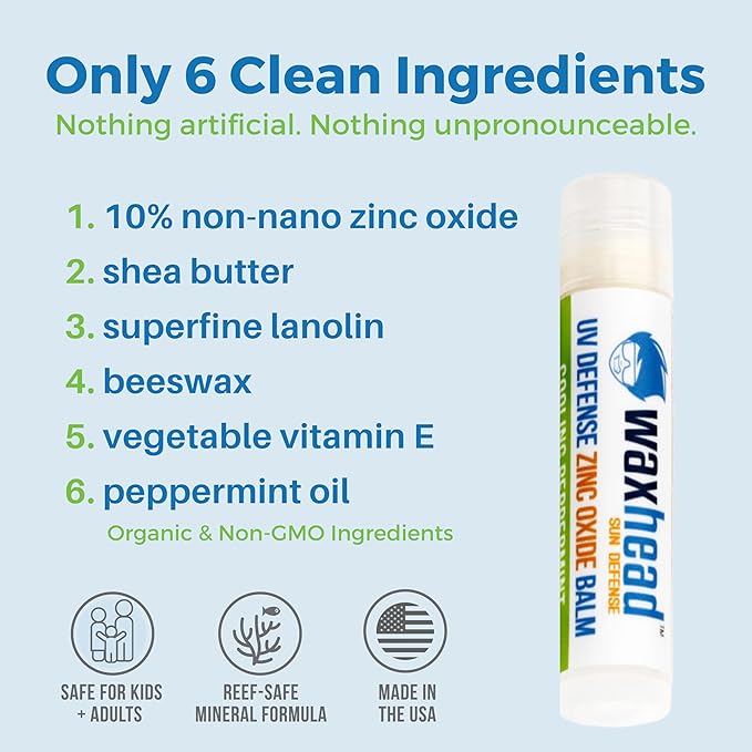 Waxhead Zinc Oxide Lip Balm – SPF Mineral Lip Sunscreen Chapstick for Kids and Adults, Non Nano Zinc Lip Balm for Sensitive Skin, Reef Safe (Mint 4 Pack)