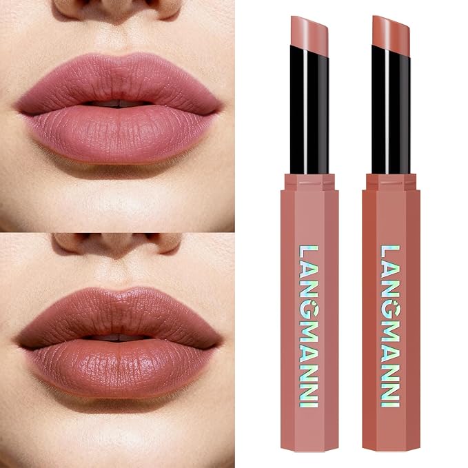 Jolilab 2Pcs Velvet Matte Lipstick Nude Matte Soft Dark Color Stick High Pigmented Long-Lasting Waterproof Lip Stick Lip Balm Beauty Cosmetics Gift for Girls and Women(#07+08)