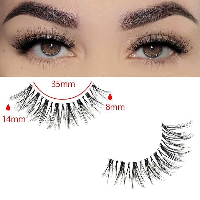 FARRED False Eyelashes Cat Eye Lashes Natural Fake Strip Eyelashes Invisible Band Mink Eyelash Strips Wispy Full Volume Pack 10 Pairs 8-14 mm Short Demi Wispies Pestañas Postizas