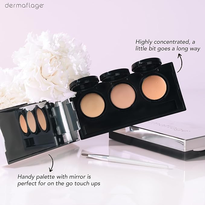 Dermaflage Waterproof Concealer Palette (Light) - Concealer Full Coverage, Matte Finish for Face & Body - Hides Dark Circles & Acne - Smudge Proof Body Makeup Palette with 3 Pro SFX Shades + Brush