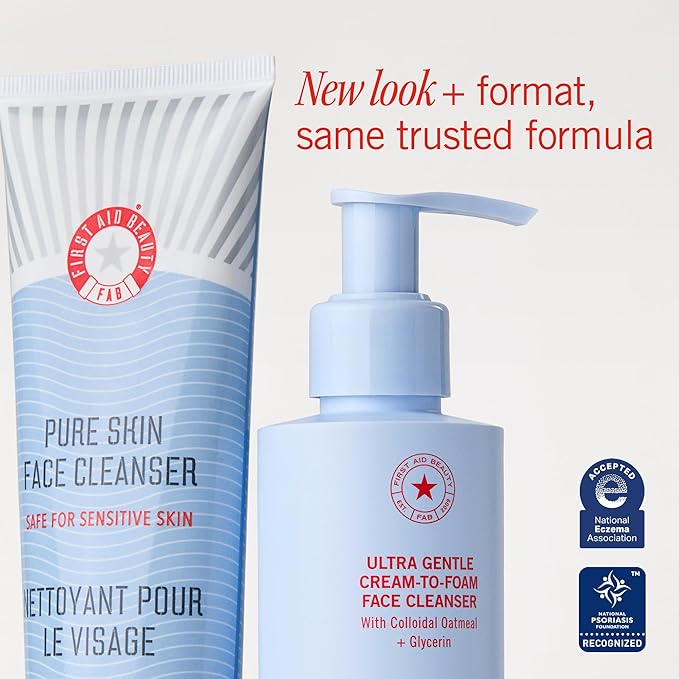 First Aid Beauty Ultra Gentle Cream-to-Foam Facial Cleanser – Makeup Removing Face Cleanser - Face Wash with Colloidal Oatmeal & Glycerin, for Sensitive, Acne & Blemish-Prone Skin, 6 oz