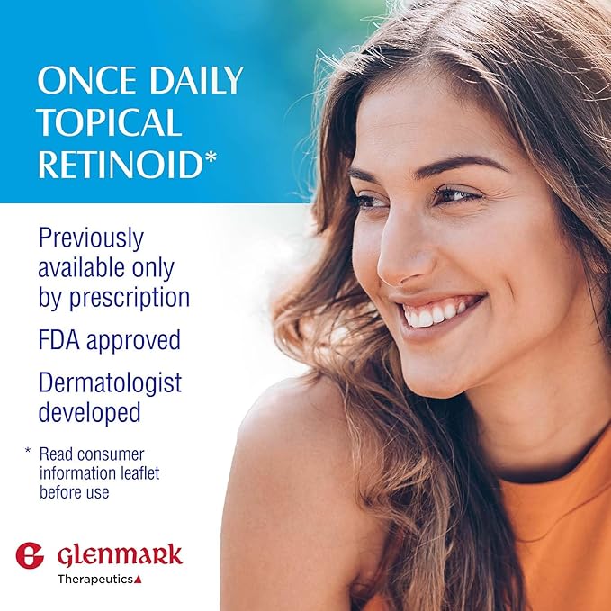 Glenmark Therapeutics Adapalene Gel 0.1% Acne Treatment, Paraben Free Topical Retinoid Cream for Face, Helps Clear and Prevent Acne and Clogged Pores, 45g Tube
