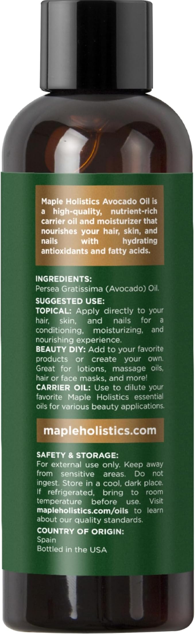 Avocado Oil For Hair and Skin - 100% Pure Avocado Oil for Skin and Nail Care plus Dry Hair Treatment and Facial Oil Moisturizer - Natural Hair Oil and Carrier Oil for Essential Oils Mixing (4 Fl Oz)