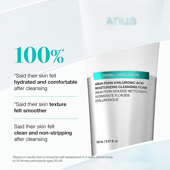 Anua PDRN Hyaluronic Acid Moisturizing Cleansing Foam, Hydrating Facial Cleanser for Dry Skin, Daily Gentle Face Wash with Salmon DNA, Balancing & Pore Care, Korean Skincare (150ml / 5.07 fl oz)
