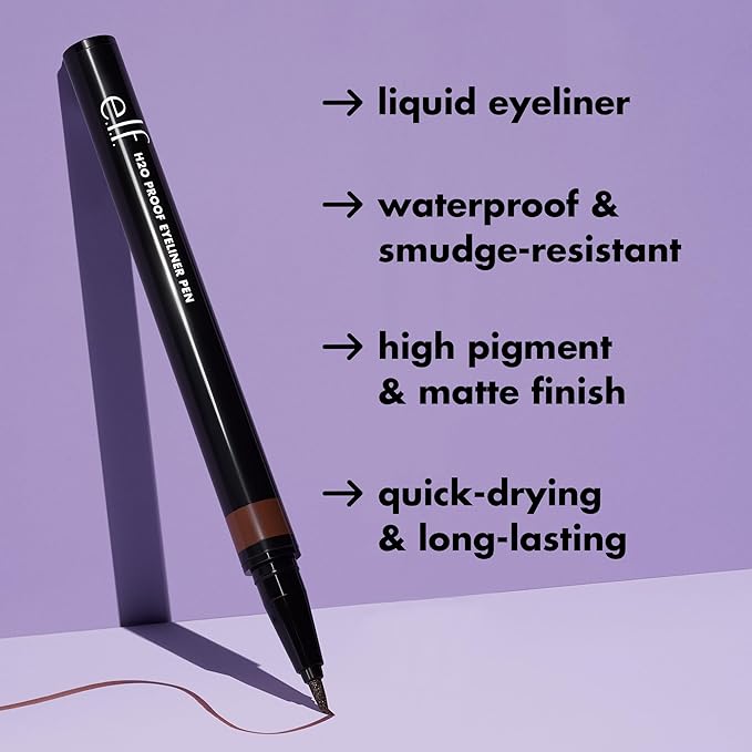 e.l.f. H2O Proof Eyeliner Pen, Felt Tip, Waterproof, Long-Lasting, High-Pigmented Liner For Bold Looks, Vegan & Cruelty-Free, Jet Black. 0.02 Fl Oz