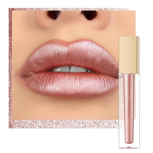 Oulac Pink Nude Metallic Shine Lipstick for Women, Dual Use for Lips & Eyeshadow, Long Lasting Lip Gloss, Metallic Matte High Impact Lip Color No Transfer Vegan Formula, 4.5ml, MD01