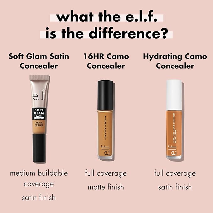 e.l.f. Soft Glam Satin Concealer, Medium Coverage For Blemishes & Under-Eye, Crease-Resistant, Long Lasting, Vegan & Cruelty-Free, 65 Rich Neutral