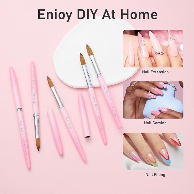 Acrylic Nail Brush Size 08, 100% Pure Kolinsky Nail Brush for Acrylic Application, Professional Nail Extension Manicure Tool Nail Drawing Pen for DIY Home Salon(Pink)