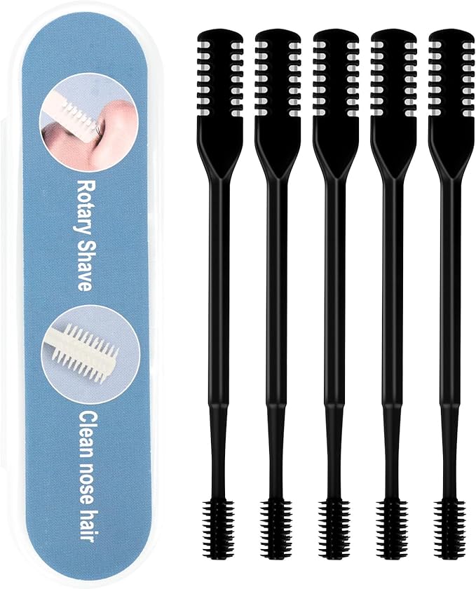 5PCS 2-in-1 Nasal Hair Cutter, Upgrade Manual Double Sided Nose Hair Trimmer Cutter for Women and Men 360°Rotating Nose Hair Remover Grooming Tool knife Razor Portable Nostril hair kit (Dark Green)