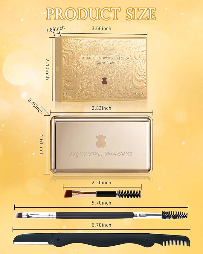 Eyebrow Powder Kit-2 Colors Eye Brow Tinting Powder Palette Long-Lasting Waterproof, Light Dark Grey Brown Brow Filler Product, Mother's Day Makeup Gift for Women Girl, with Mirror Brow Brush-Set 03