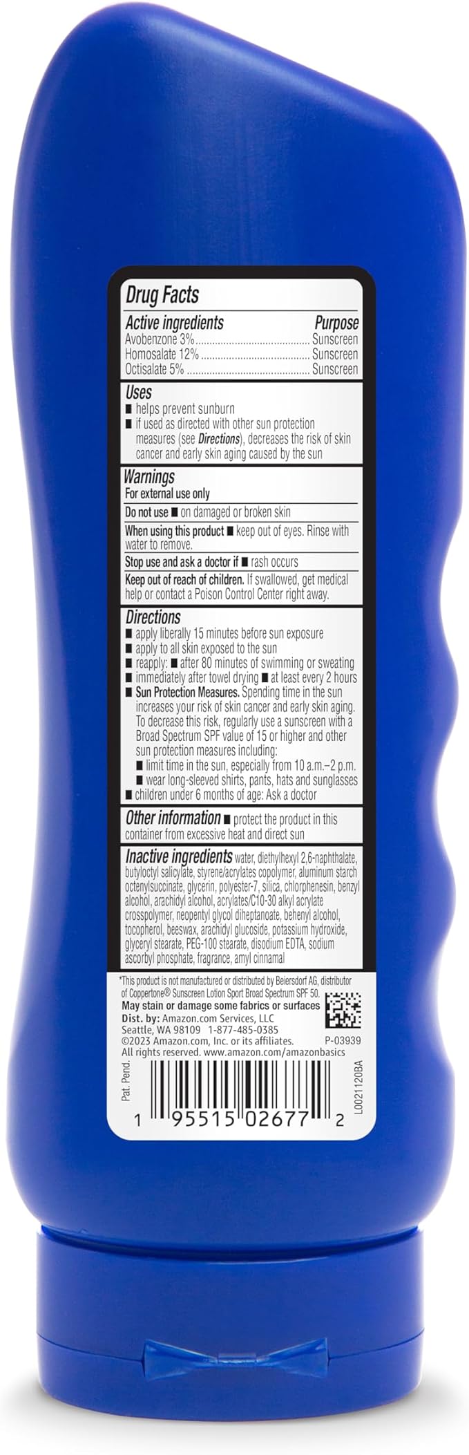 Amazon Basics Sport Sunscreen Lotion SPF 50, Water Resistant (80min), Formulated without Octinoxate & Oxybenzone, Broad Spectrum UVA/UVB Protection, Unscented, 8 fl oz, 6-Pack