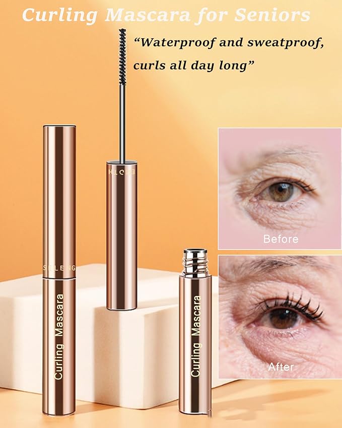 2PCS Black Brown Mascara for Older Women with Fine Short Lash,Extreme Length and Volume Waterproof Mascara Smudge-Proof,Ultra-Precise Slim Adjustable Brush Hypoallergenic for Mature Sensitive Eyes