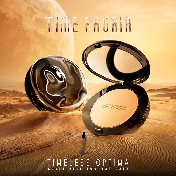 Timeless Optima Cover-Blur Skin Perfection Powder Foundation - Full Coverage, Blur Matte Finish, 16H Oil Control, Non-Comedogenic, with Double-Sided Applicator (01 Creme)