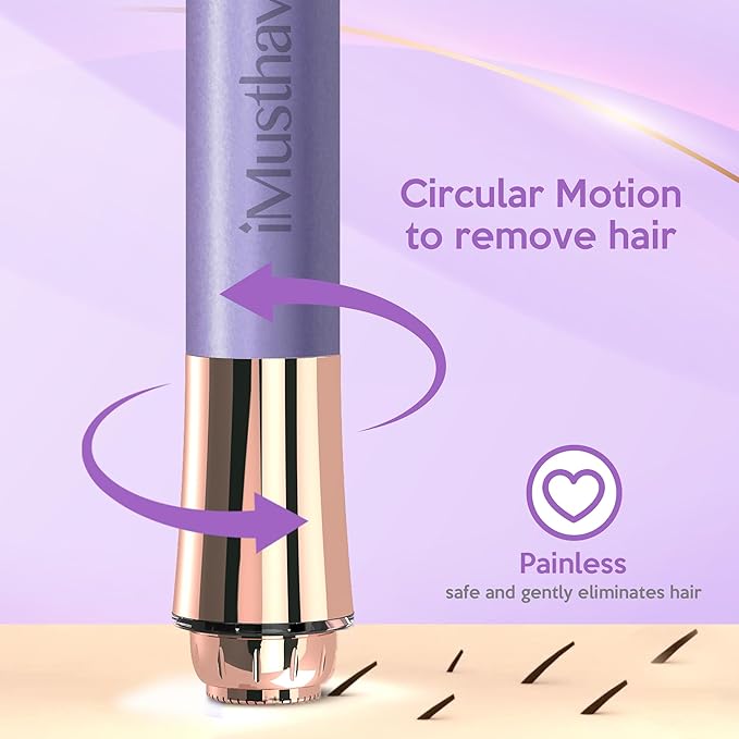iMusthav Facial Hair Remover for Women – Painless 16mm Dual Ring Floating Head Blade, Portable, Electric Razor & Epilator for Flawless Face, Lips & Chin – with 18K Gold-Plated Head, 360° LED Light