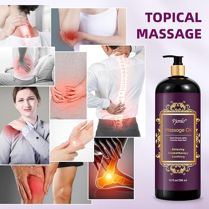Pjordo Aromatherapy Lavender Massage Oil, Massage Oil for Massage Therapy, Calming, Soothing, Relaxing, Spa Gifts for Him Her, 10 Fl Oz, Valentines Day Gifts for Women Men