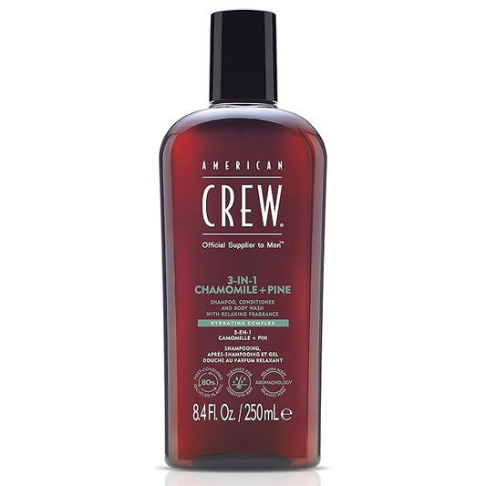 AMERICAN CREW 3-in-1 Chamomile & Pine, Shampoo, Conditioner & Body Wash for Men, Hair Care Gift for Him, Calming and Relaxing Fragrance, 8.4 fl oz